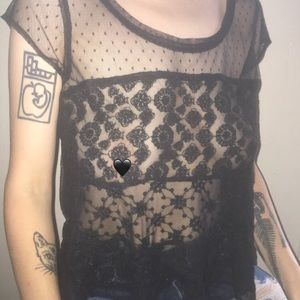 Black Sheer Printed Mesh Top